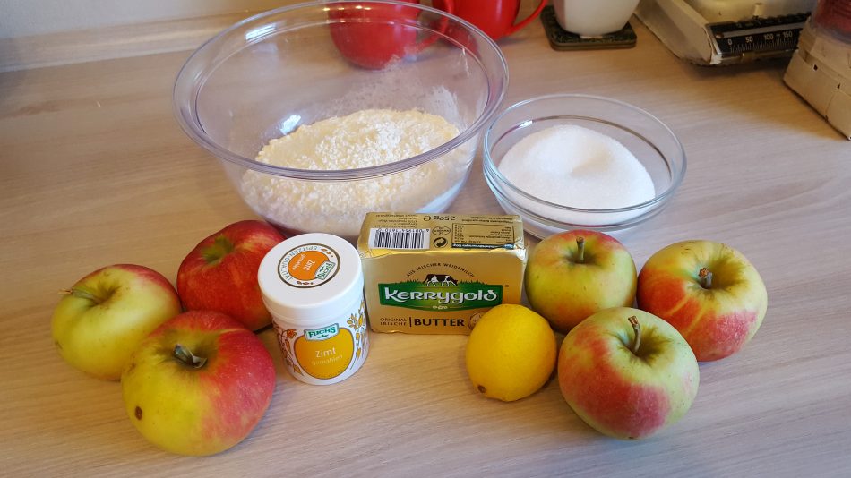 Zutaten für ein Apfel-Crumble