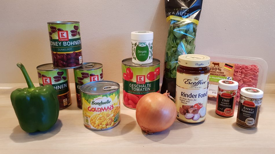 Die Zutaten für unser Chili con carne