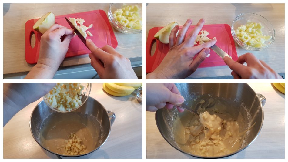 Apfelstücke für den Waffelteig
